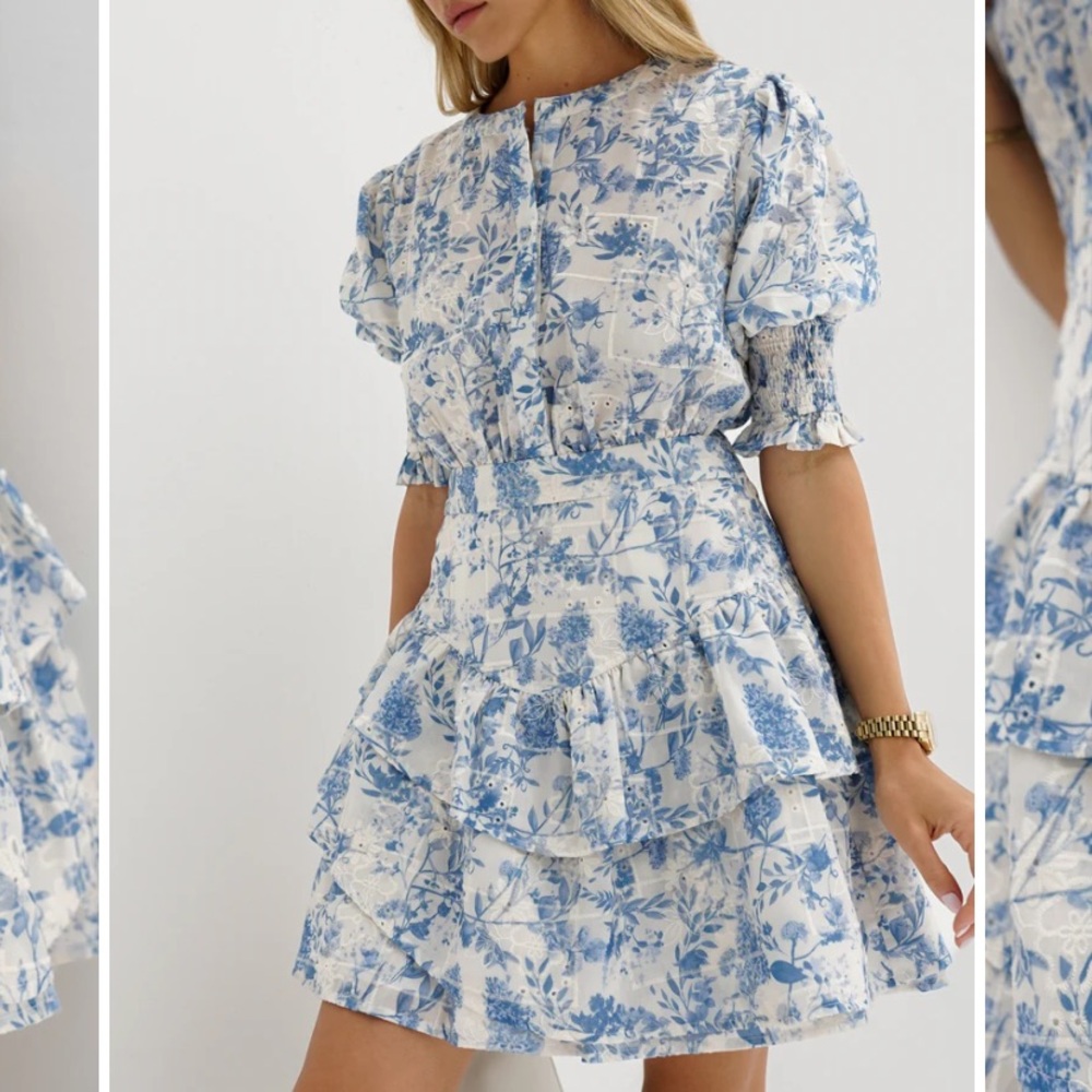 Vita Grace - Emily Cotton Tiered Dress | Blue Mix